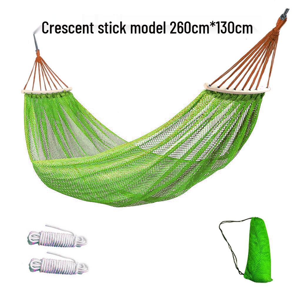 Outdoor Ice Silk Mesh Hammock with Curved Stick - Anti-Rollover Swing for Camping & Travel