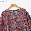 ZANZEA Women Loose Round Neck 3/4 Sleeve Casual Print Blouse
