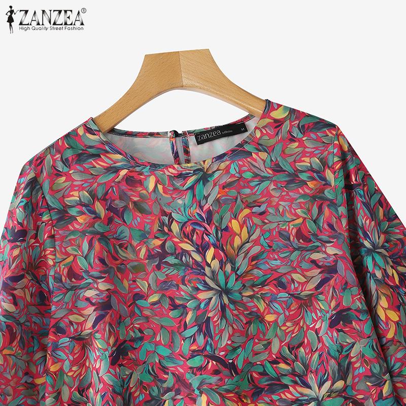 ZANZEA Women Loose Round Neck 3/4 Sleeve Casual Print Blouse