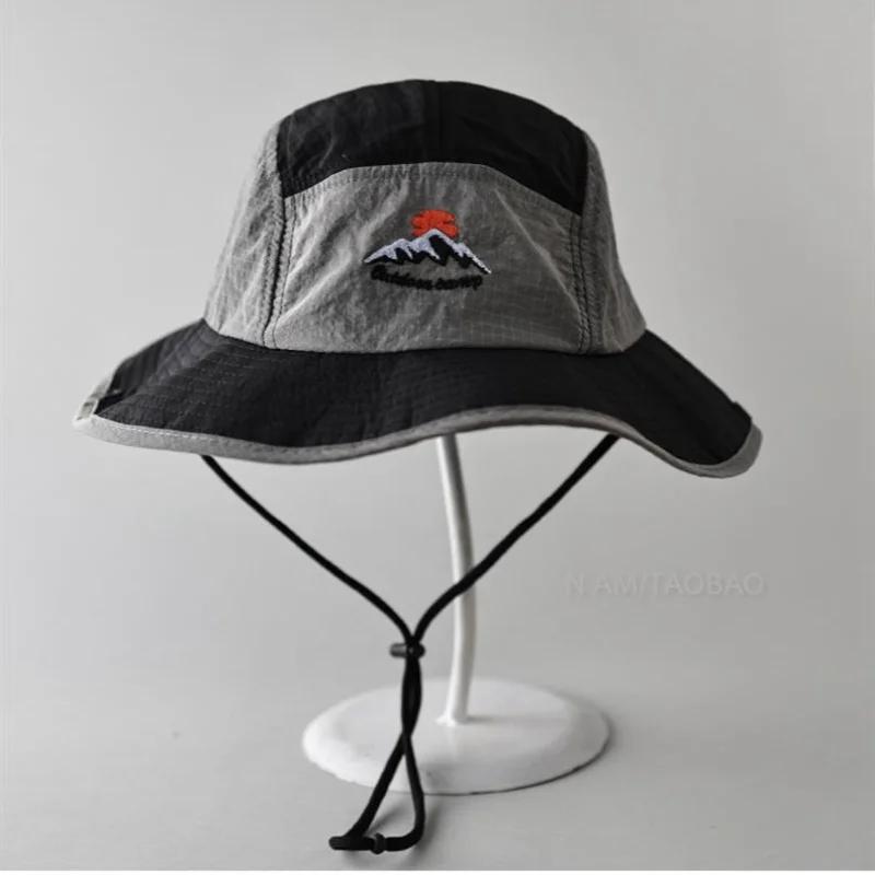 Cappello a Secchiello da Montagna Estivo all'Aperto Stile Giapponese Retro da Donna Primavera Asciugatura Rapida Ciclismo Pescatore Protezione Solare Impermeabile con Corda