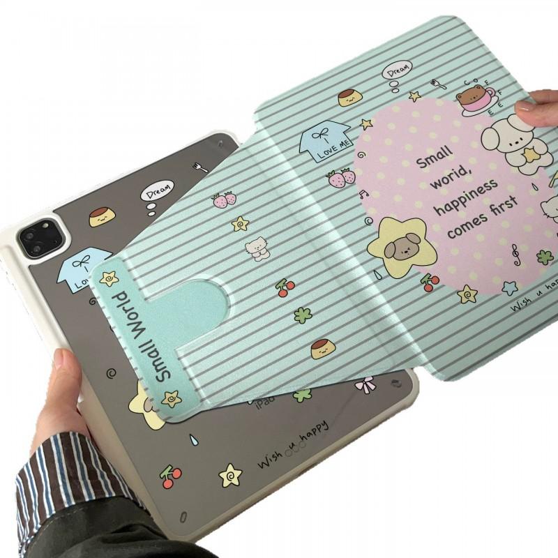 Cute Mint Stripe Dog IPad Case 10th/11th/12th Gen Mini Rotatable With Pencil Holder