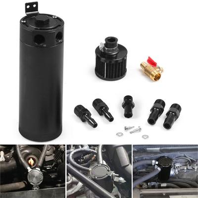 Tanque de Catcher de Óleo Baffled de 2 Portas Novo Longo em Alumínio Billet Universal com Filtro de Respiro Mini Separador de Óleo do Motor BX102246-BK