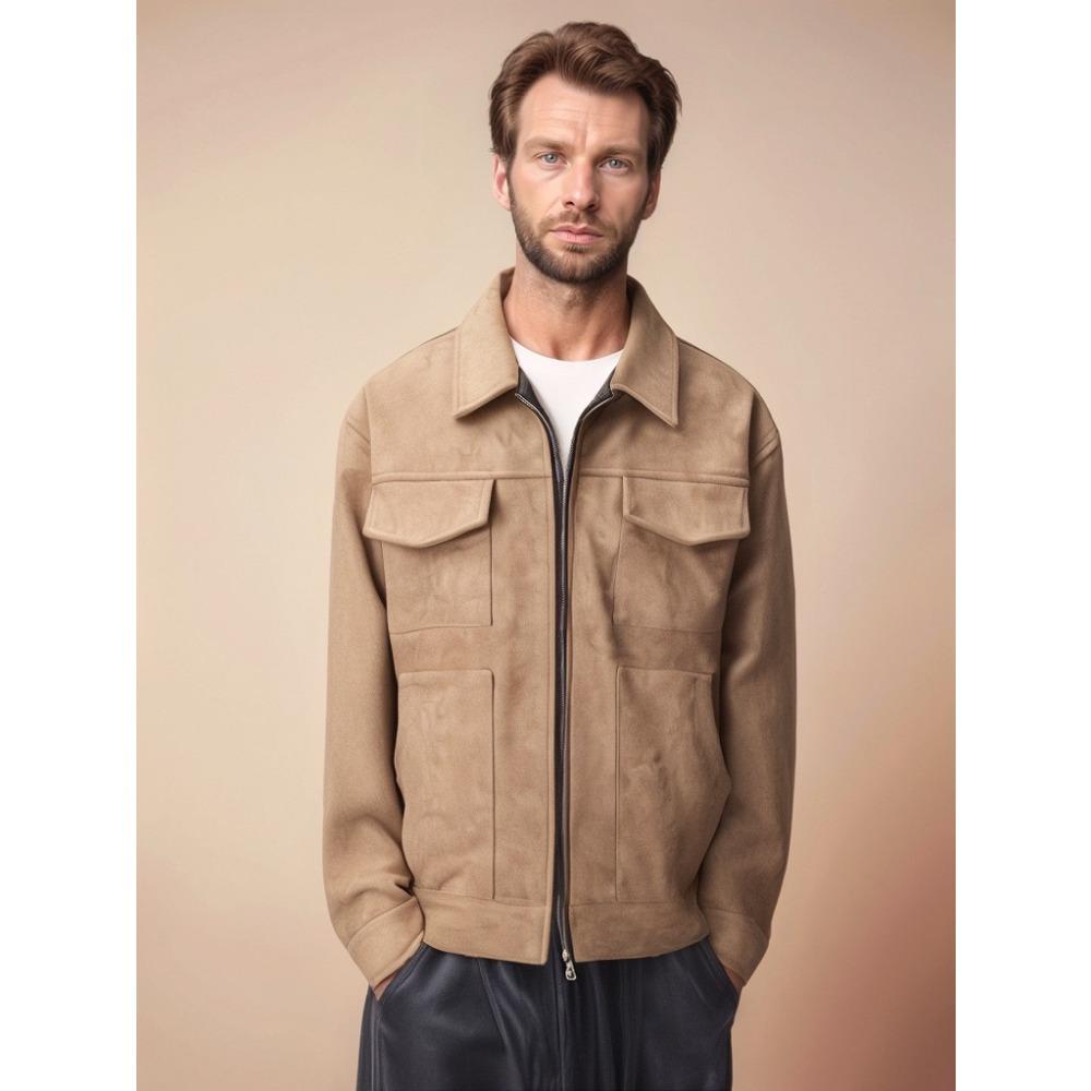 RogueWave Herbstjacken Übergröße Freizeitkleidung High Street Taschen Revers Reißverschluss Wildleder Dicke Jacke Herren Windbreaker Locker
