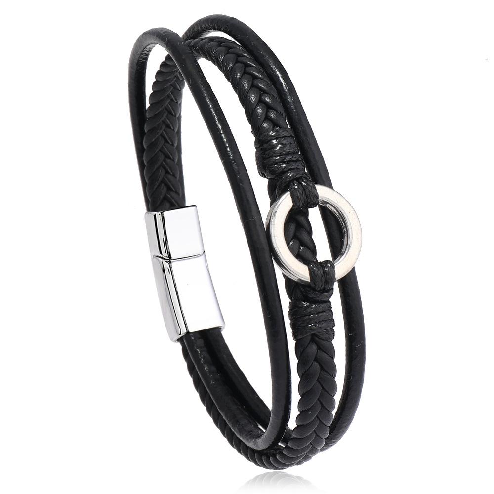 Multi Layer Braided Leather Bracelet With Magnetic Square Clasp Personalized Jewelry Accessory