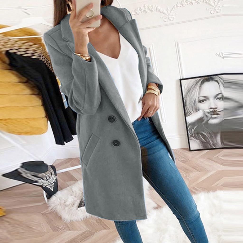 Damen Kunstwolle Eleganter Mantel aus Mischwolle Schlanke weibliche Langmantel-Oberbekleidungsjacke