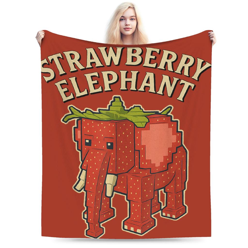 Cartoon strawberry elephant pattern Flannel printed blanket suitable for all seasons suitable for living room office sofa travel