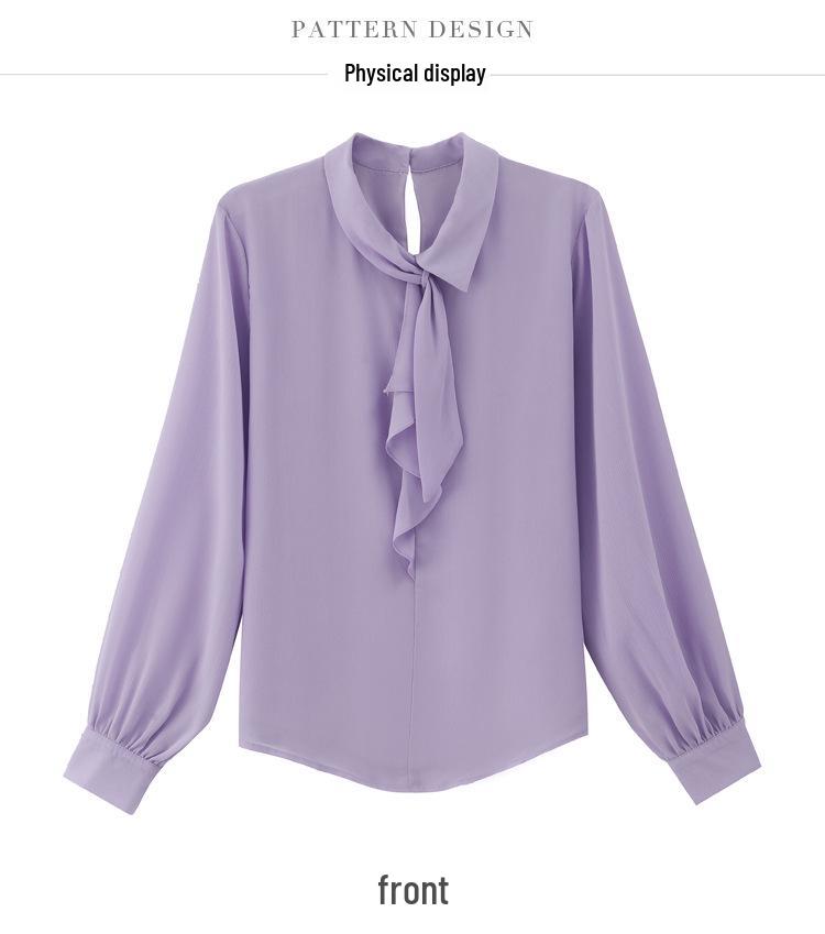 Spring 2025 French Chiffon Ribbon Shirt - Age-Reducing Long Sleeve Top for Women