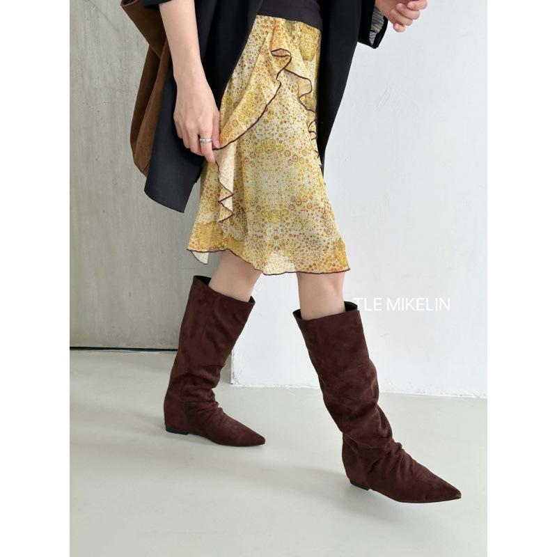 2025 Herbst und Winter neue französische Retro matte Leder spitze hohe Ritterstiefel Weiblichkeit Wildleder aber Kniestiefel