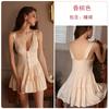 Women's Solid Deep V Sleeveless Backless Sleep Dress Lingerie Set