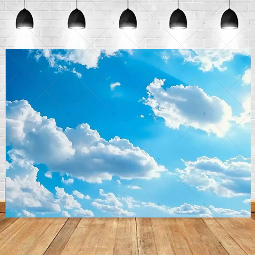 Dreamy Blue Sky And White Clouds Photography Backdrop Supplies Natural Scenery Wedding Party Decor Background Photo Shoot Props