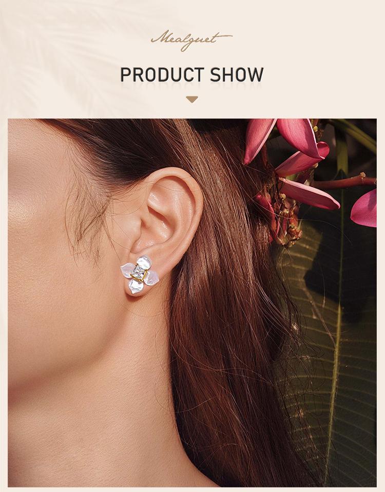 Enamel Flower Earrings for Women, Cubic Zirconia Studs Blossom Plumeria Earrings, Stainless Steel Floral Ear Jewelry