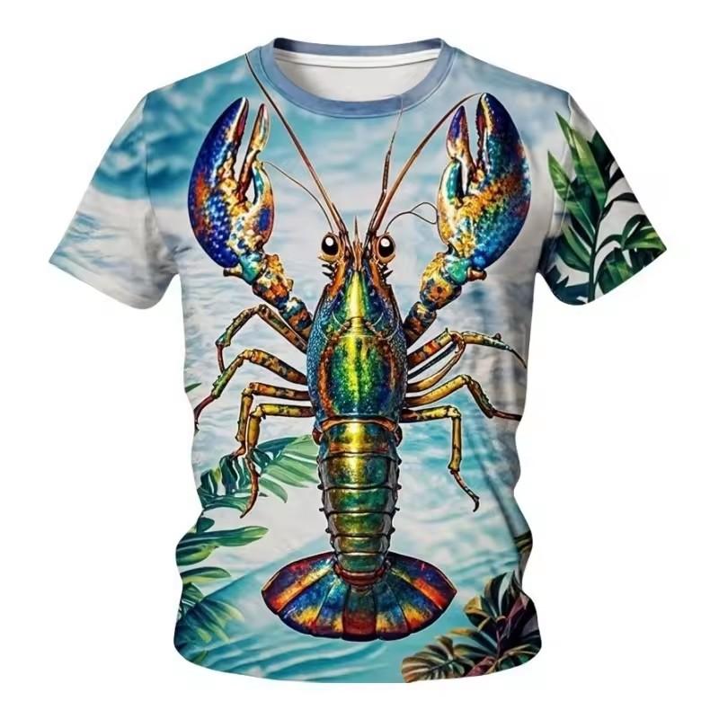 Funny Crayfish Graphic Short Sleeve Children's Clothing Boy Tshirt Fashion Casual Kids Summer Clothes Girl Clothes O-Neck Tops