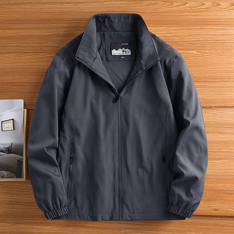 

Solid Color Stand Up Collar Bomber Jacket for Men Spring and Autumn Windproof Loose Casual Cargo Coat Outdoor Coat Male Tops XXXXXL сірий