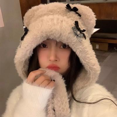 Original Design Cute Bear Hat Autumn and Winter Female Cute Wool Hat New Plush Headgear Warm Ear Protection