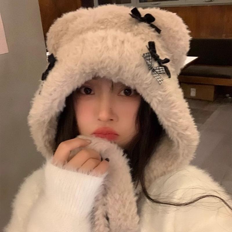 Original design cute bear hat autumn and winter female cute wool hat new plush headgear warm ear protection