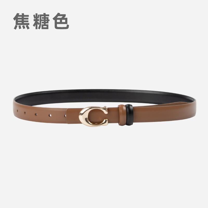 Womens Genuine Leather Belt With C-Shaped Buckle Adjustable Waistband Jeans Casual Fashion Accessory In Multiple Colors