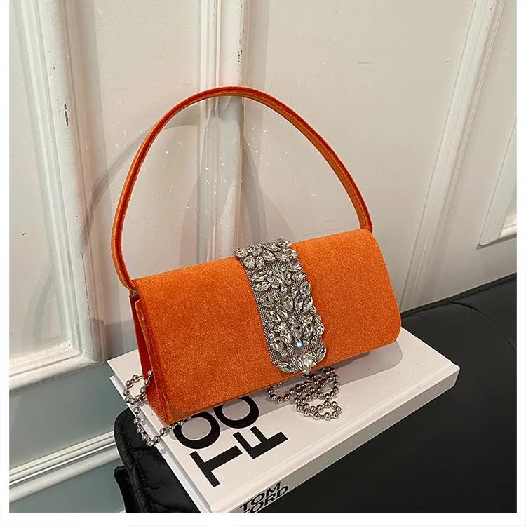 Damen Umhängetasche mit Diamanten eingelegt Innenfach Taschen hohe Qualität modisch einfarbig