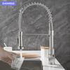 All Copper Rotatable Dual Mode Kitchen Faucet with Spring Neck for Hot and Cold Water