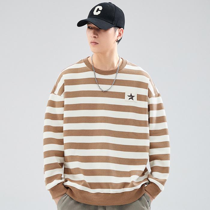 Autumn Striped Crew Neck Sweater Men'S Loose Large Size Long Sleeve Casual Korean Edition Youth Top Trendy Brand