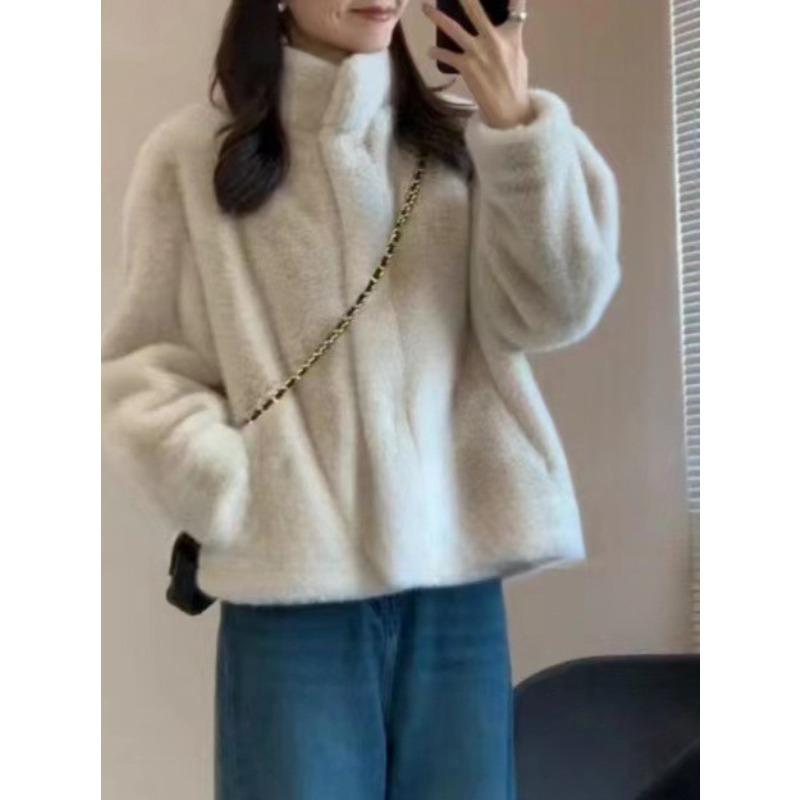 Autumn and winter new imitation velvet fur stand-up collar short top women's cotton fur coat thickened