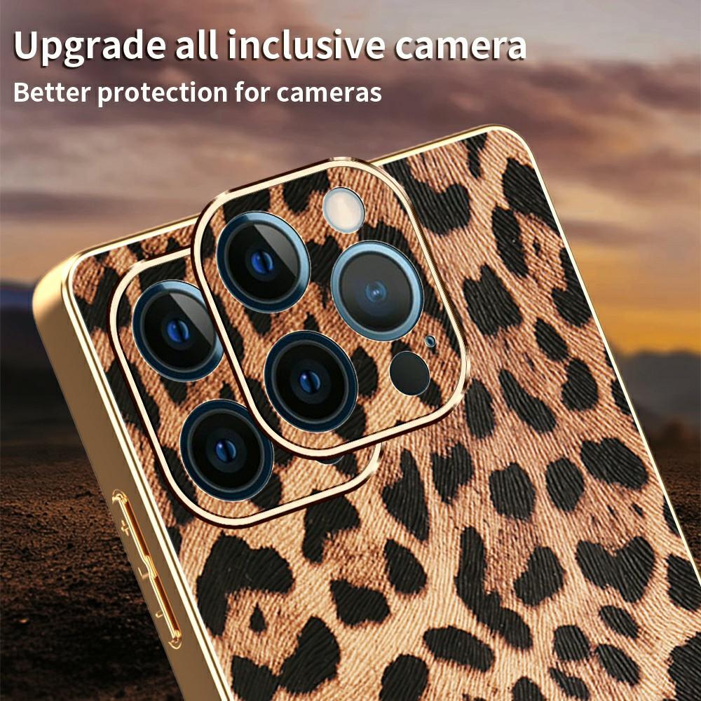 For iPhone 12 Pro Max Case Leopard Print PU Leather Coated PC+TPU Electroplating Phone Cover