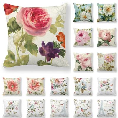 Rose Camellia Floral Cushion Cover Vintage Floral Print Pillow Cover Sofa Decorative Throw Pillow
