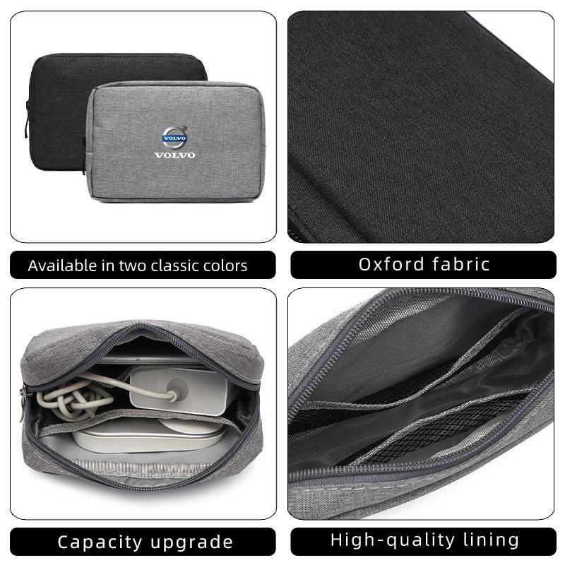 Cars Accessories Three-layer Charger Data Cable Organizer Bag For Volvo XC60 S60 V40 V50 V60 XC40 V70 XC90 V90 S90 S80 C30 S40