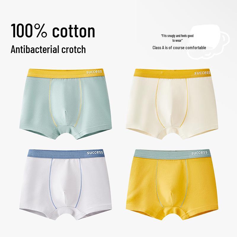 Boys' Pure Cotton Antibacterial Boxer Briefs, Class A, for Teenagers and Older Kids, Comfortable Fit Without Pinching.