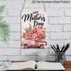2D Flat, 1pc Pink Truck Floral Mother's Day Metal Wall Art Sign "Happy Mother's Day" - 8*12 Inch Aluminium Rustic Home Decor, Farmhouse Wall Art