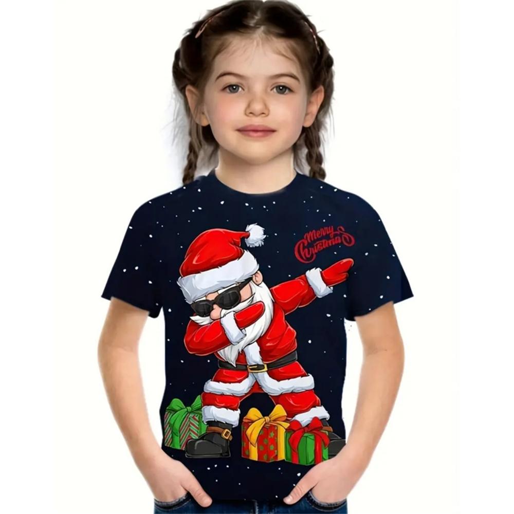 

Веселого Рождества детская футболка для мальчиков и девочек новогодние топы 3D принт Санта-Клаус детская футболка с коротким рукавом детская одежда 160