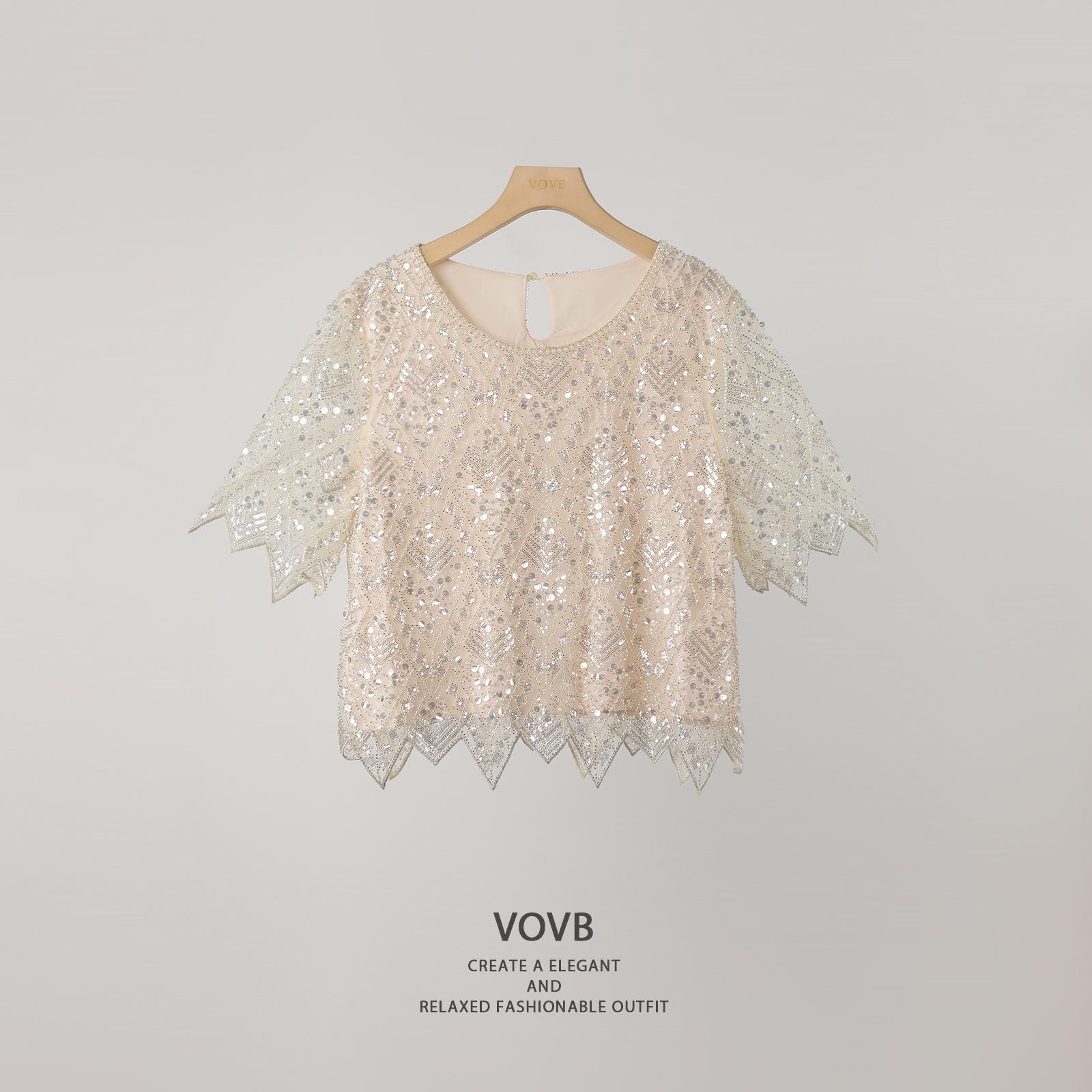 

Универсальный темпераментный модный топ с коротким рукавом для светских женщин 8196 XL абрикосовый