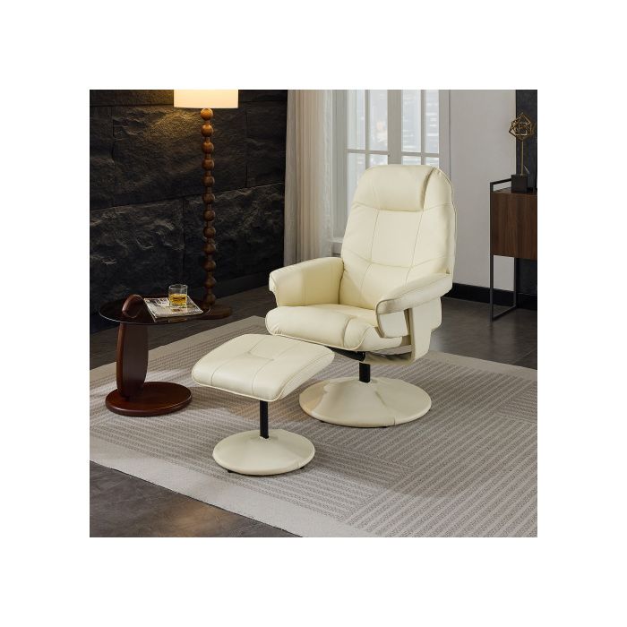 Fauteuil De Massage Avec Fonction Inclinable, Chauffage Et Repose-pieds, Fauteuil TV Relax En Tissu PU, Rotation À 360°, Beige