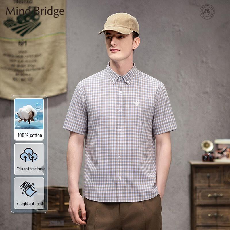 Mind Bridge Men s 100% Cotton Plaid Short-Sleeve Shirt XL