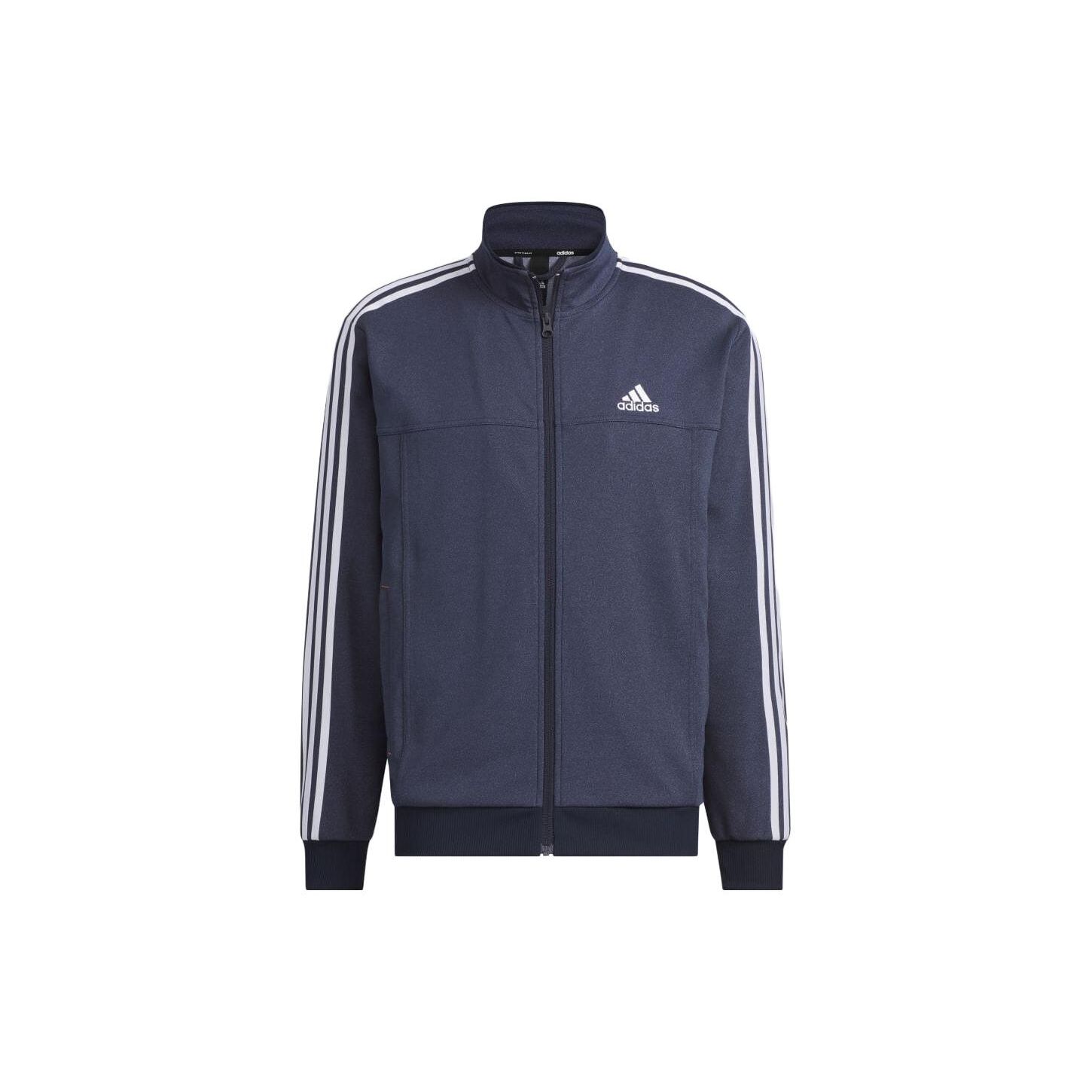 Adidas Letter Logo Printed Striped Stand Collar Zip Vintage Jacket Men jackets Dark-Blue IK7361 M