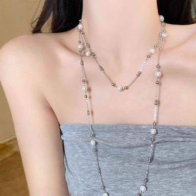 Temperament Niche Design Exquisite Long Imitation Pearl Chain Necklace Sweater Chain Trendy Wedding Party Sweet Jewelry Gift