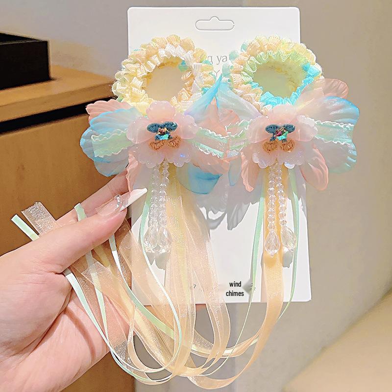 Girls' Hanfu Hair Ties - Sweet Ancient Style with Flower, Butterfly, and Tassel Ribbon Accents