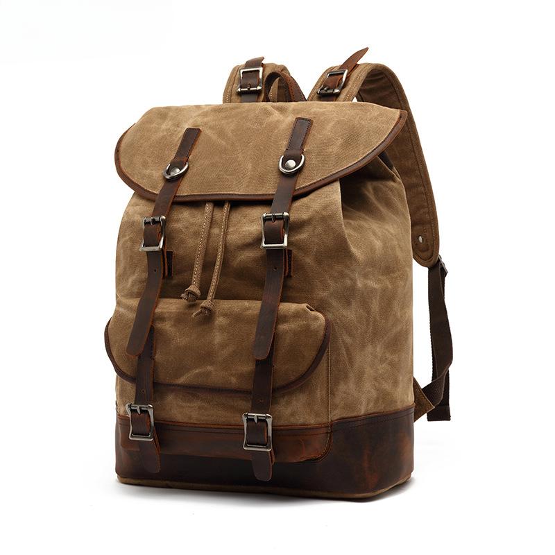 Europe and The United States Retro Waterproof Rucksack Wax with Leather Backpack Travel Electric Head