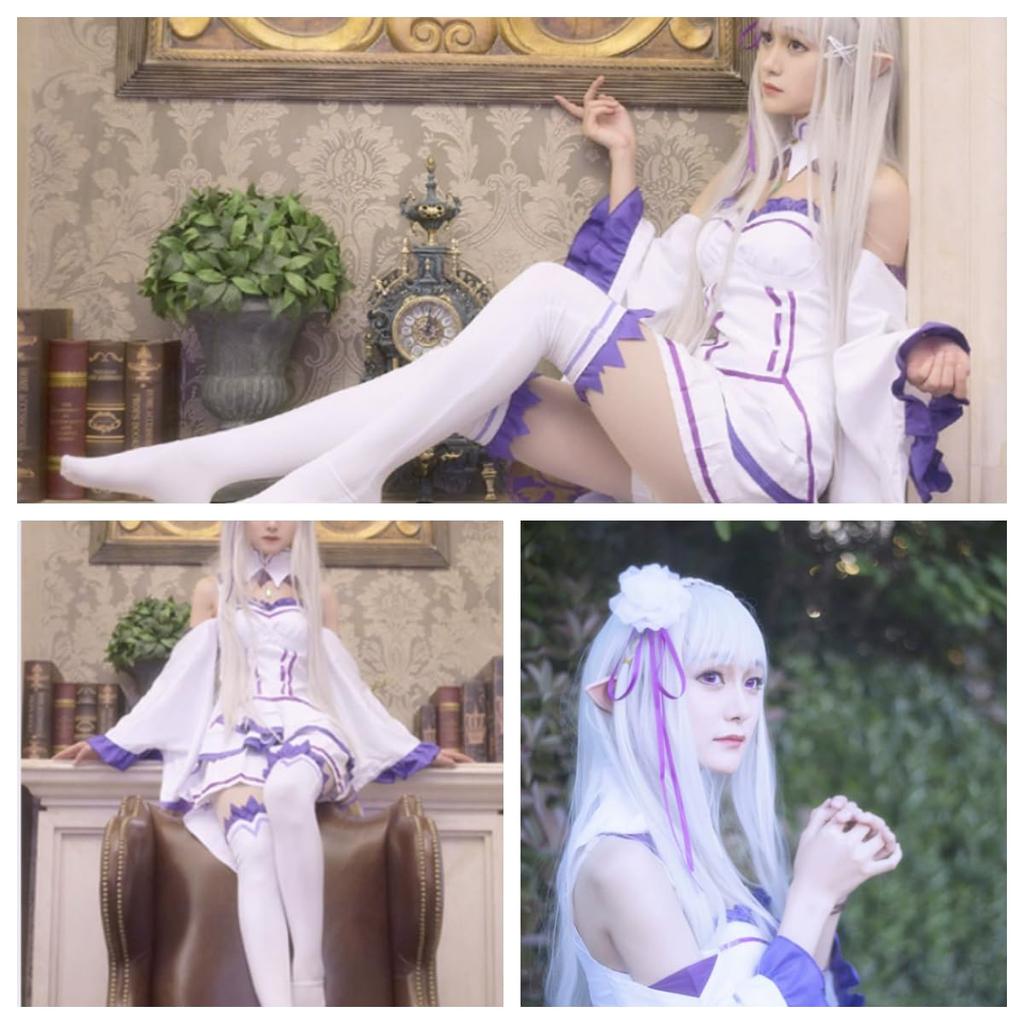Life in Another Cosplay Costume with Maid Emilia Cosplay Costume for Anime Stage Christmas [ZOMOZO] ReZERO -Starting World- Wig, Rem/Ram Costume,