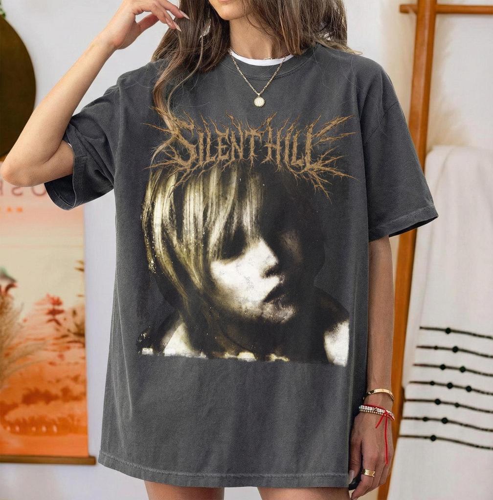 Plus Size Summer Womens Vintage Silent Hill 2 Survival Game TShirt Cotton Breathable Stylish Versatile Street Style Oversized