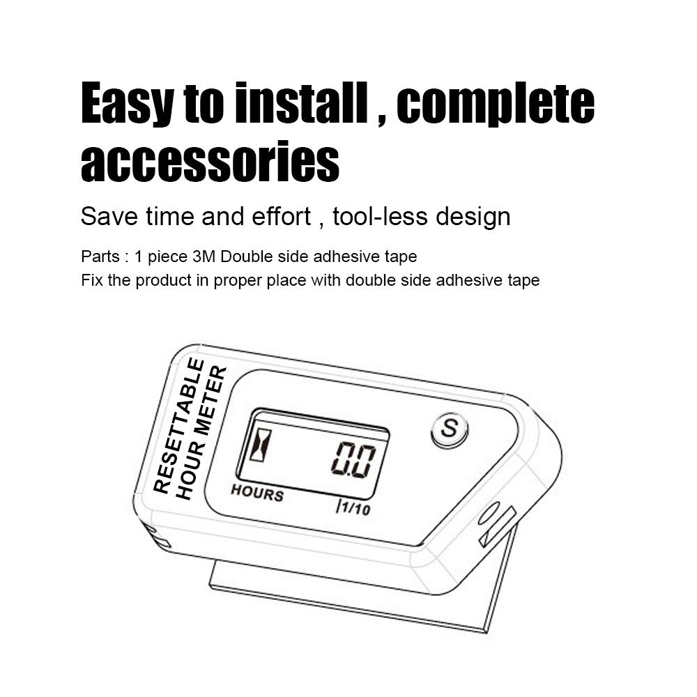 For Motorcycle ATV Motorboat Lawn Mower Counter Motorcycle Meter Hour Meter Wireless Motorcycle Accessories Resettable