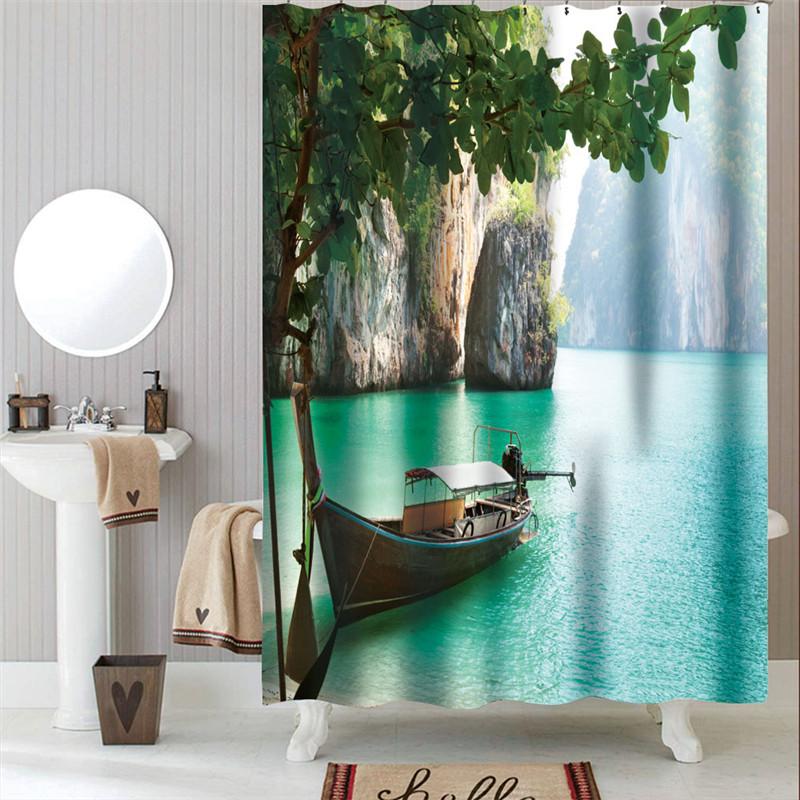Misty Forest Nordic Style Shower Curtains Set With Hooks Waterproof Green Natural Landscape Home Decoration Bathroom Curtain New