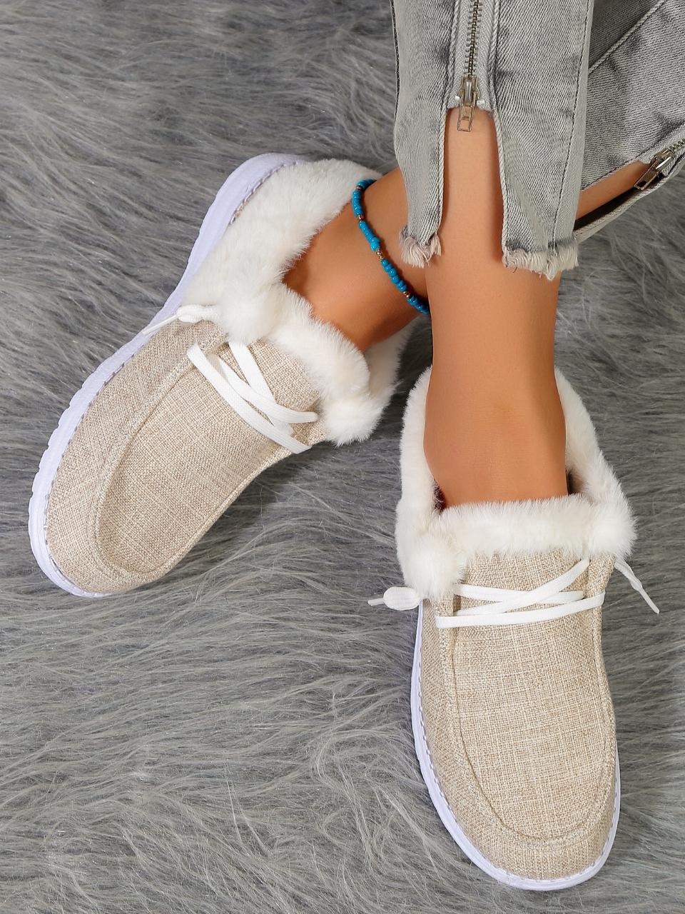 

Женские зимние ботинки с плюшевой подкладкой, с принтом подсолнуха, удобные холщовые туфли без застежек, теплые ботильоны 36 бежевый