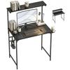 Computer Desk, 80cm Home Office Study Table with Hutch Shelf, Cup Holder, Headphone Hook, Black
