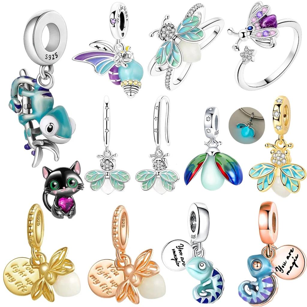 Copper Dangle Charm Chameleon Luminous Firefly Ring Earrings Bead Charms For Original Diy Bracelet Fine Jewellery