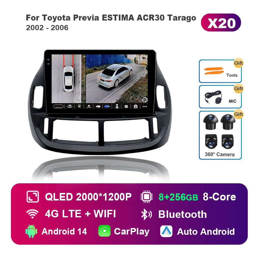 Car Radio Multimedia Player Android 14 for Toyota Previa ESTIMA ACR30 Tarago 2002 - 2006 GPS 4G WiFi Bluetooth Split Screen