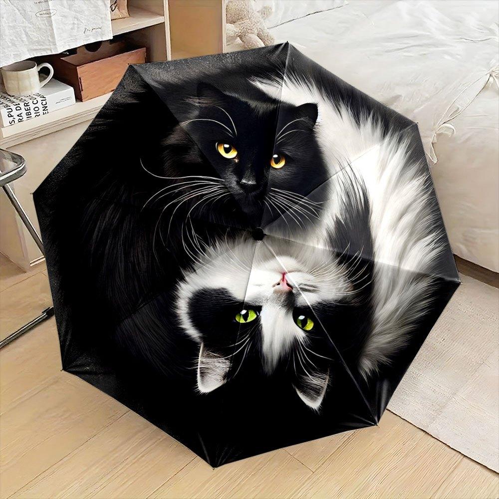 Folding Umbrella Black And White Cats,Resting on a Dark Background Creative Portable Folding Umbrella for Christmas And Other Holiday Gifts