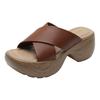 Wood grain thick heel thick sole cross with slippers women's summer new holiday slope heel waterproof table soft sole Roman sandals