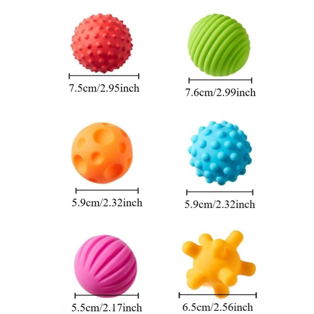 6Pcs Plastic Textured Multi Ball Set Activity Textured Soft Ball Montessori Toys  Travel Must Haves