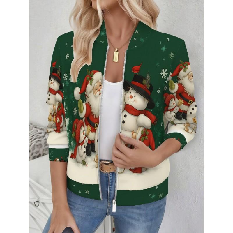 Womens Casual Zip-Up Jacket With 3D Letter Print Fashion Lightweight Outerwear Daily Wear