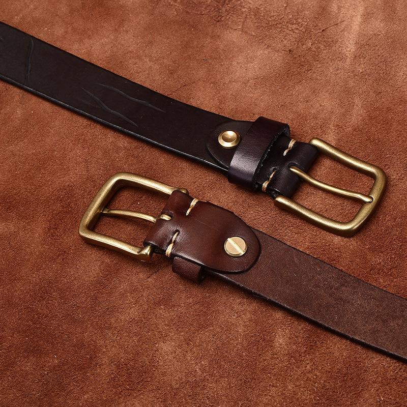 Men's Leather Belt Full Hole Vintage Distressed Knife for Handcraft Cut Genuine Leather Fashion Personality Trend First Layer Cowhide Belt